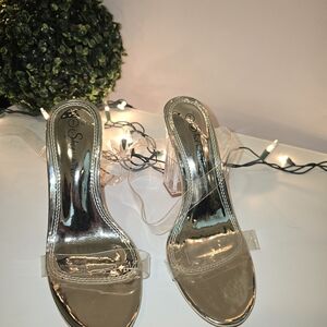 Stylish Gold Heels with Clear Straps